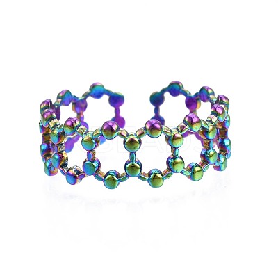 304 Stainless Steel Hexagon Cuff Ring RJEW-N038-082-1