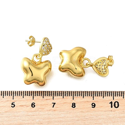 Heart with Butterfly Brass Micro Pave Clear Cubic Zirconia Dangle Stud Earrings EJEW-Z099-01G-1