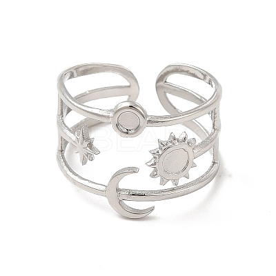 Tarnish Resistant Star & Moon & Sun 304 Stainless Steel Open Cuff Ring Findings STAS-E066-10P-1