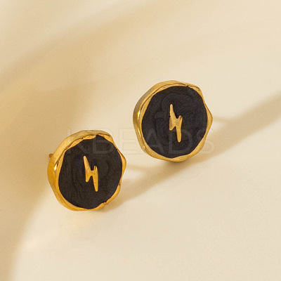 Stylish 304 Stainless Steel Flat Round with Lightning Bolt Stud Earrings OU9533-3-1