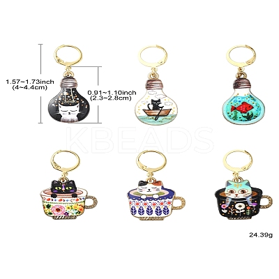 Cat Alloy Enamel Pendant Locking Stitch Markers HJEW-YW00021-1