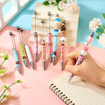 6Pcs 6 Styles Printed Plastic Ball-Point Pen AJEW-TA0001-82-1