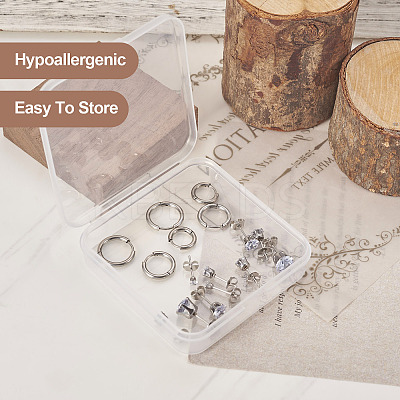 16Pcs 8 Style Clear Cubic Zirconia Stud Earrings & Stainless Steel Huggie Hoop Earrings DIY-TA0004-54-1