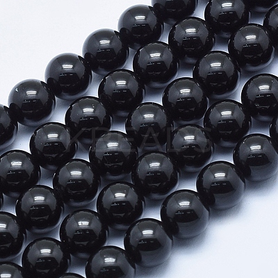 Natural Black Tourmaline Beads Strands G-E444-27-8mm-1
