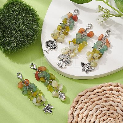 Alloy Charms & Natural Gemstone Chips Beaded Pendant Decoration HJEW-JM01208-1