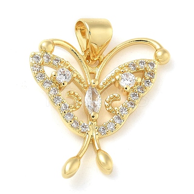 Butterfly Rack Plating Brass Micro Pave Cubic Zirconia Pendants KK-Z074-72G-1