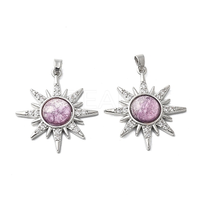 Brass Micro Pave Cubic Zirconia with Resin Pendants KK-Z103-09P-02-1