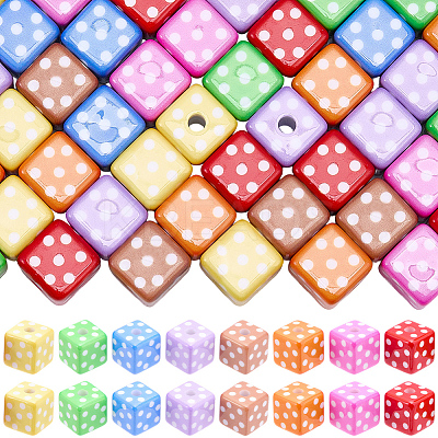 48Pcs 8 Colors Printed Opaque Acrylic Beads MACR-SC0002-71-1