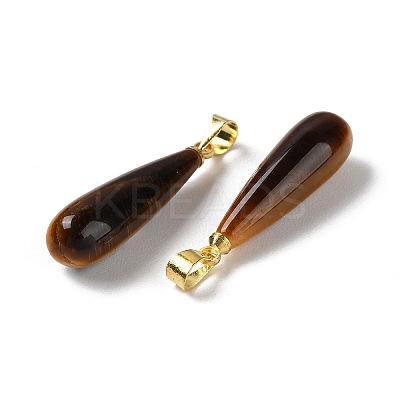 Natural Tiger Eye Teardrop Pendants G-Q005-03G-02-1