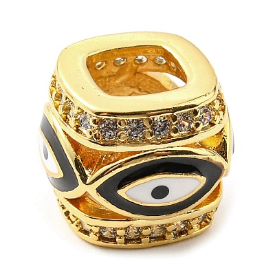 Rack Plating Brass Micro Pave Cubic Zirconia Evil Eye European Beads with Enamel KK-M247-34G-03-1