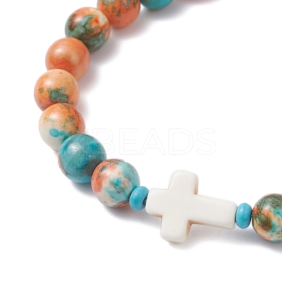 3Pcs 3 Colors Dyed Synthetic Ocean White Jade & Turquoise Beaded Stretch Bracelets for Men Women BJEW-JB12372-1