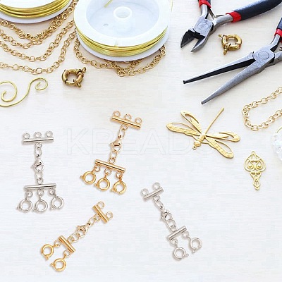4Pcs 4 Styles Multi-Strand 304 Stainless Steel Lobster Claw Clasps FIND-AB00046-1