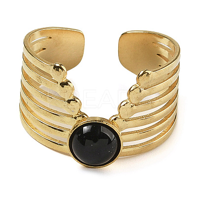 Natural Dyed & Heated Black Agate Finger Rings RJEW-U027-02G-08-1