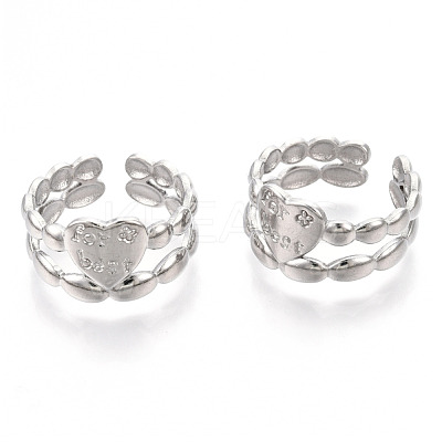 Non-Tarnish 304 Stainless Steel Heart Cuff Rings RJEW-N038-117P-1