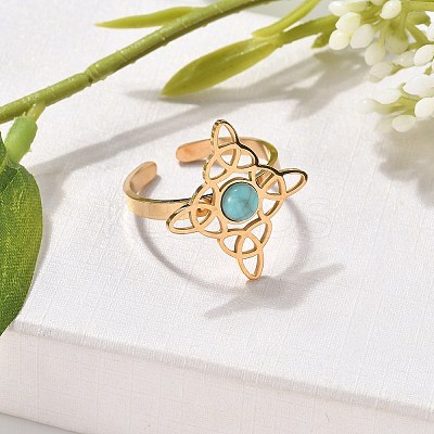 Synthetic Turquoise Finger Rings LS-RJEW-I110-02G-01-1