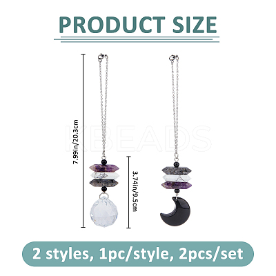 2Pcs 2 Styles Natural Larvikite & Howlite & Amethyst Double Terminated Point Pendant Decoration HJEW-FH00213-1