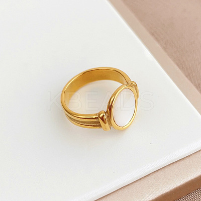 Retro Fashionable 304 Stainless Steel and Shell Finger Rings FS-WG8030D-04-1