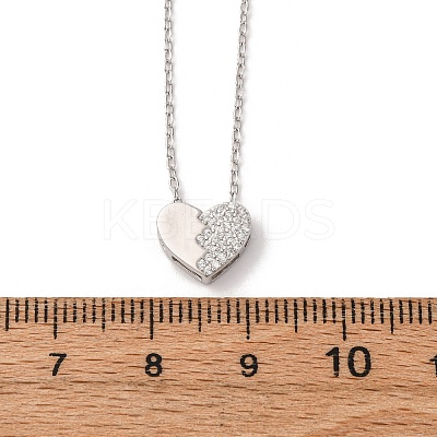 925 Sterling Silver Micro Pave Clear Cubic Zirconia Heart Pendant Necklaces for Women NJEW-D316-04P-1