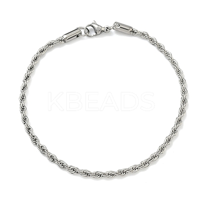 3MM 201 Stainless Steel Rope Chain Bracelets for Women BJEW-R318-01P-1-1