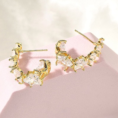 Star Brass Micro Pave Clear Cubic Zirconia Stud Earrings EJEW-R018-02G-1