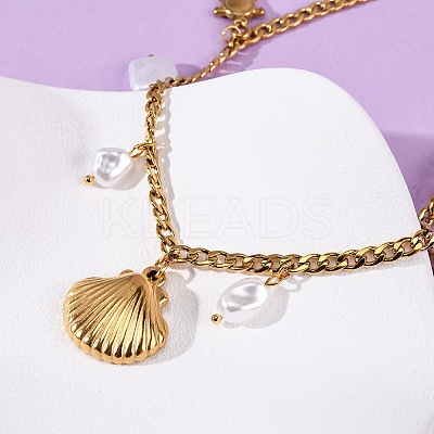 304 Stainless Steel Shell Shape Dolphin Turtle Pendant Necklaces for Women NJEW-F346-06G-1