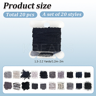 20Pcs 20 Styles Polycotton Fringe Trim Ribbons OCOR-GF0004-90-1