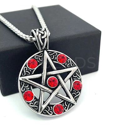 Stainless Steel Ruby Rhinestone Star Pendant Necklaces for Unisex RH8338-1