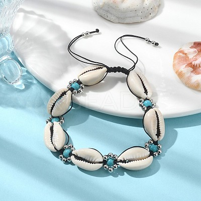 Synthetic Turquoise & Natural Shell Braided Bead Bracelets BJEW-TA00417-1
