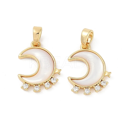 Natural White Shell Moon Pendants KK-U043-23G-02-1