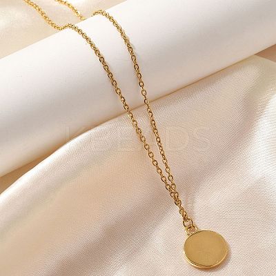 304 Stainless Steel Flat Round Coin Pendant Cable Chain Necklaces for Women LS-STAS-Z108-02G-01-1