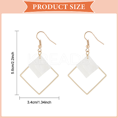 2 Pairs 2 Colors White Acrylic Rhombus Dangle Earrings EJEW-AN0001-85-1