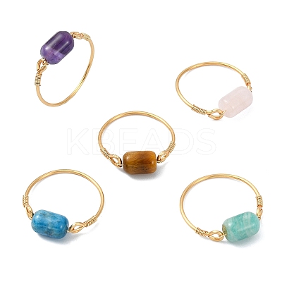 Natural Amethyst & Apatite & Tiger Eye & Amazonite & Rose Quartz Beads Finger Rings RJEW-JR01043-1