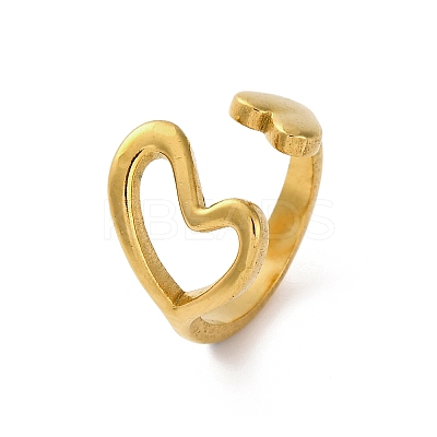 304 Stainless Steel Hollow Heart Open Cuff Rings for Women RJEW-K258-05G-02-1