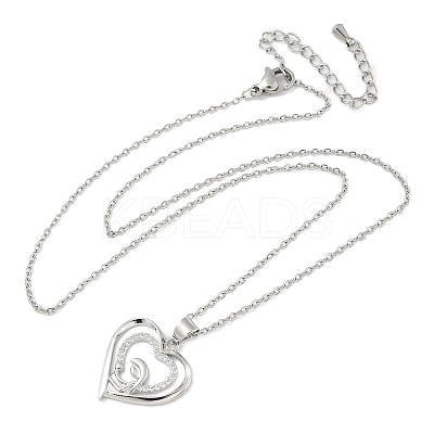 Mother's Day Brass Micro Pave Clear Cubic Zirconia Mother and Baby Heart Pendant Necklaces for Women LS-NJEW-C085-01C-P-1