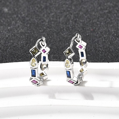 Brass Micro Pave Cubic Zirconia Hoop Earrings EJEW-P322-02P-1