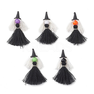 5Pcs 5 Colors Handmade Polycotton(Polyester Cotton) Tassel Pendants PALLOY-JF04236-1