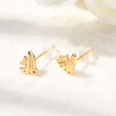 Brass Micro Pave Clear Cubic Zirconia Stud Earrings EJEW-C158-13B-G-1