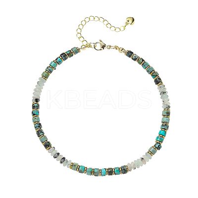 Bohemian Style Natural  Malachite & Natural Howlite & Brass Rondelle Disc Heishi Beaded Anklets FS-WG8FF45-09-1