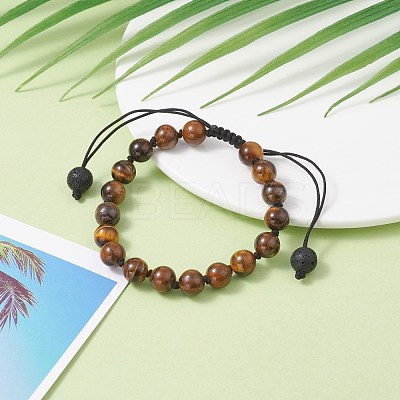 8mm Round Natural Tiger Eye Braided Beads Bracelet BJEW-JB07083-01-1