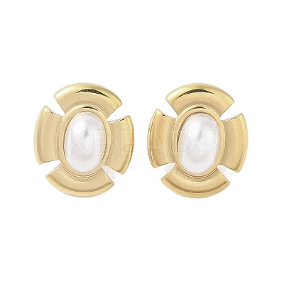 316 Surgical Stainless Steel & CCB Imitation Pearl Stud Earrings for Women LS-STAS-B063-03G-06-1