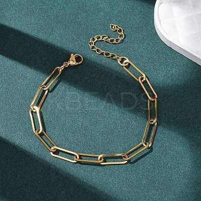 304 Stainless Steel Paperclip Chain Bracelets for Women BJEW-G775-01G-1