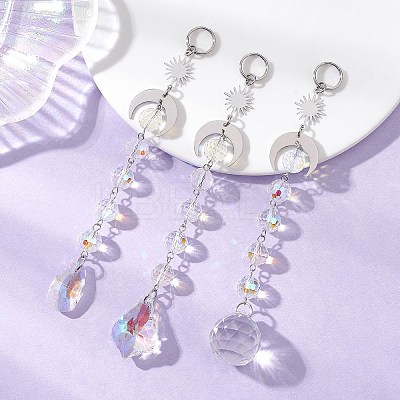 3Pcs Glass Teardrop Round Leaf Hanging Suncatchers Sets HJEW-JM04603-02-1