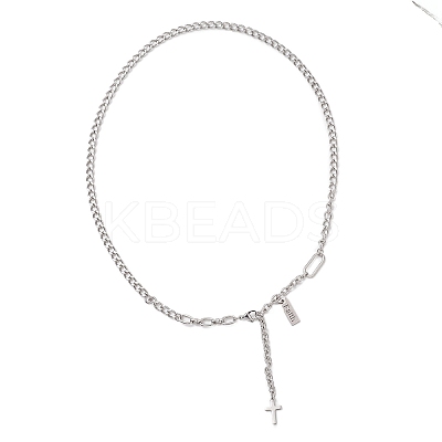 304 Stainless Steel Cross Tassel Pendant Chain Necklaces NJEW-JN05833-1
