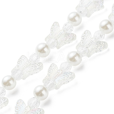 Acrylic Butterfly Pearl Beaded Mobile Straps HJEW-YW0001-01-1