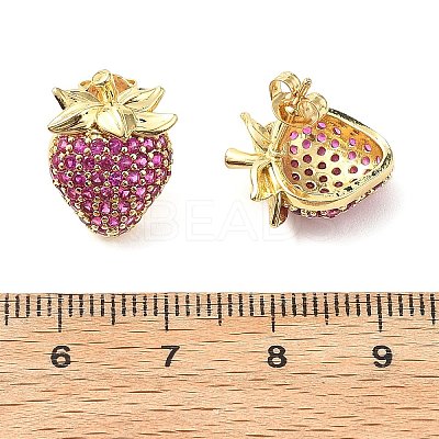 Brass Cubic Zirconia Strawberry Stud Earrings EJEW-L301-01G-1