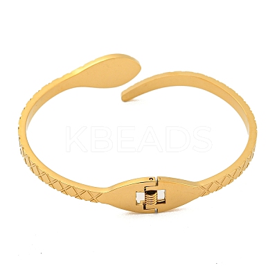 Snake 304 Stainless Steel Rhinestone Open Cuff Bangles for Women BJEW-P327-01A-G-1