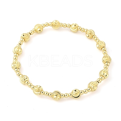 Brass Round Beaded Stretch Bracelets for Women Men BJEW-Z129-01G-1