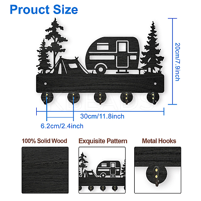 Wood & Iron Wall Mounted Hangers HJEW-WH0055-006-1