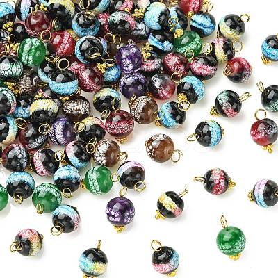 100Pcs Baking Paint Imitation Jade Glass Pendants PALLOY-CJ00195-1