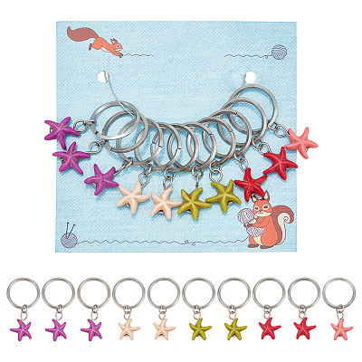 10Pcs Starfish Synthetic Turquoise Pendant Stitch Markers HJEW-NB00040-1